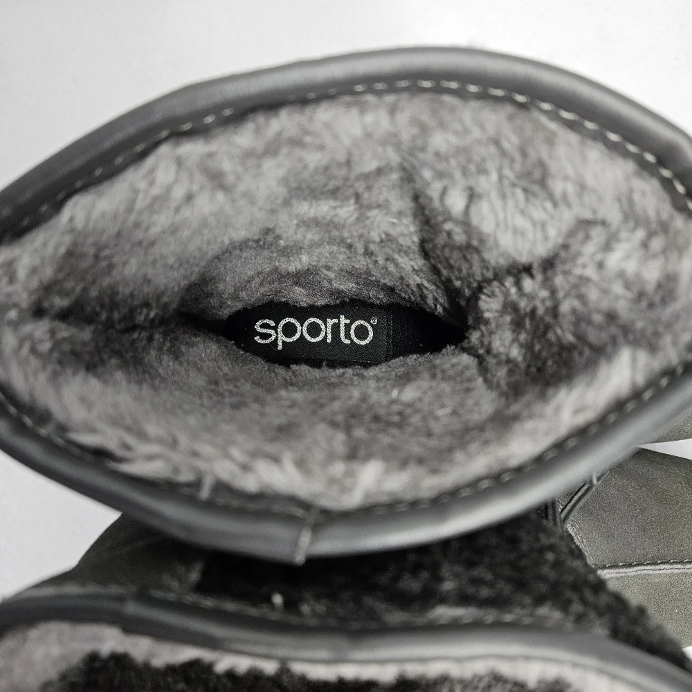 Sporto Size 8 Booties Grey Suede Leather Faux Sherpa Lined Cork Rubber Snow